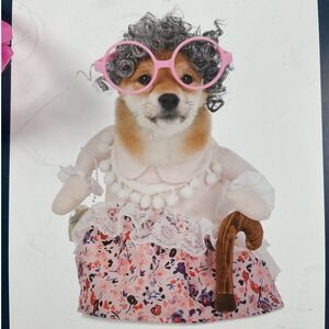 Moonlight Manor Grandma Pet Costume XL Dog Halloween Floral Dress Wig‎ Glasses